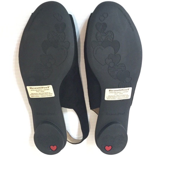 BEAUTIFEEL Demi Black Suede Slingback Flats Gold 6 - Picture 11 of 13